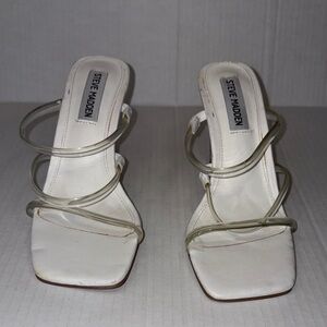 Steve Madden White Square Toe Clear Multi-Strap Wedge Sandals Size 6